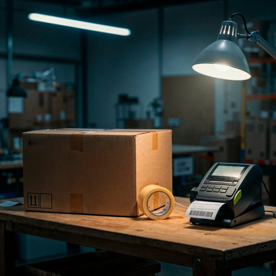 shipping-packaging-workspace-with-label-printer